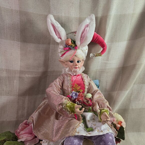 Cynthia Rowley Easter Elf Bunny Shelf Sitter Doll Tabletop Spring Pink Decor - Picture 2 of 9